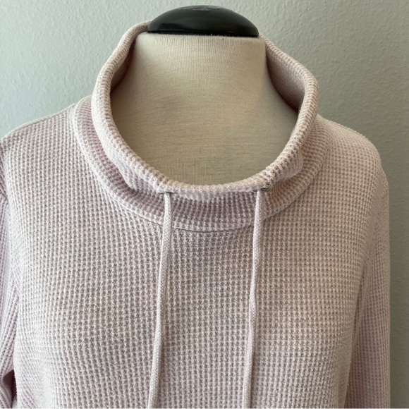 Straight Down Heathered Pink Waffle Drawstring Neck Sweater L - Picture 2 of 9